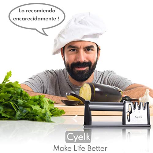 Cyelk Afilador de Cuchillos Profesional, 4 Etapas Knife Sharpener, 4 en 1 Afilador de Cocina Manual, para Cuchillos y Tijeras