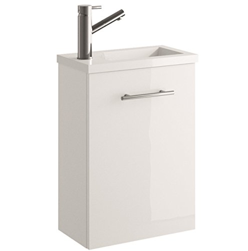 Cygnus Bath Mini Mueble lavamanos de baño, suspendido, con 1 Puerta de Cierre amortiguado, Madera, Brillo Lacado-Blanco, 40x22x48 cm