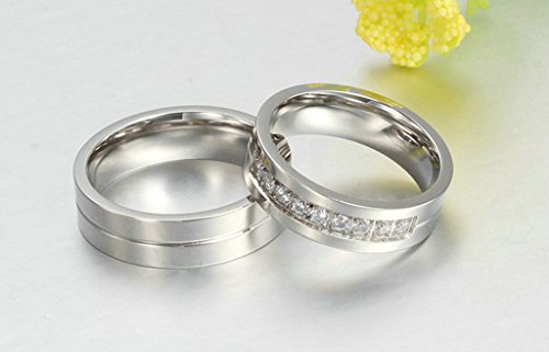 Daesar 1PC Joyería Anillo Compromiso Acero de Mujer, Blanco Alianzas Boda Plata con Brillantes Cristales Anillos Parejas, Tamaño 9,5