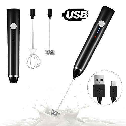 Dallfoll Espumador de Leche Eléctrico, USB recargable batidor eléctrico, vaporizador de leche, Bubbler leche para Latte, capuchino, huevo batidoo (negro)