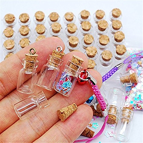 Danmu Art - 50 botes de cristal pequeños con tapones de corcho (1 ml, 11 mm x 22 mm)