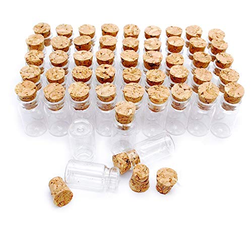 Danmu Art - 50 botes de cristal pequeños con tapones de corcho (1 ml, 11 mm x 22 mm)