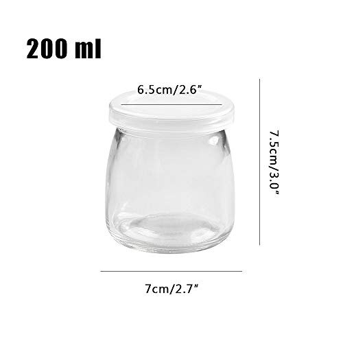 Danmu Art - 6 botes de cristal para pudín de yogur (200 ml, tapa de plástico)