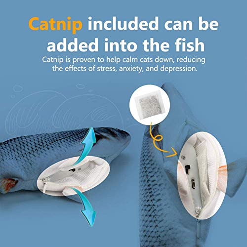 DazSpirit Juguete Pez para Gato - Catnip Incluido, Eléctrica Juguete Interactivo Fish Toys, USB, Lavable, Juguetes de Gatito de Interior De 28cm (Negro)