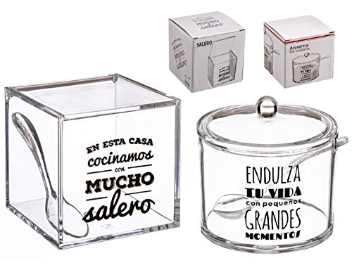 dcasa - Salero y azucarero de cocina original acrilico diseño frase . ""LA SAL DE MI VIDA Y MOMENTOS DULCES""