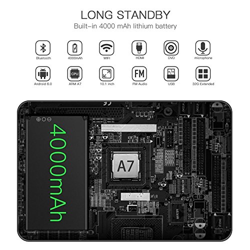 DDAUTO DDA10D Tableta Android 6,0 Reproductor de DVD Portátil Bluetooth 4,0 IPS Pantalla Táctil Monitor para Coche Reposacabezas DVD con Batería Incorporada de 4000mAh Soporte HDMI FM WiFi