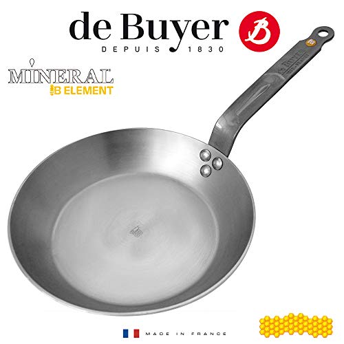 De Buyer Mineral B Element - Sartén de hierro (24 + 28 cm, incluye espátula flexible de 30 cm)