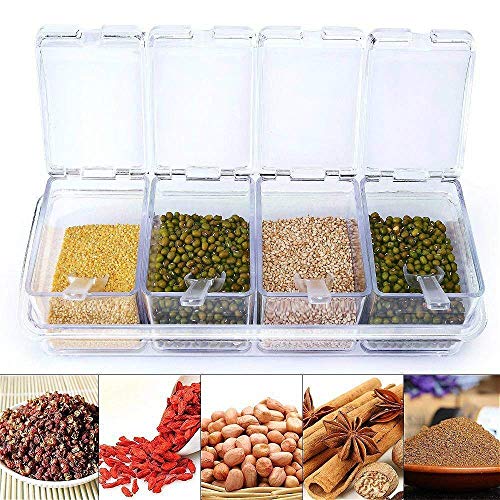 de ventilador transparente Seasoning rack de especias. – Tarros 4 piezas Acrílico condimento Caja – Storage Contenedor Condimentos Vinagrera Con Tapa Y Cuchara