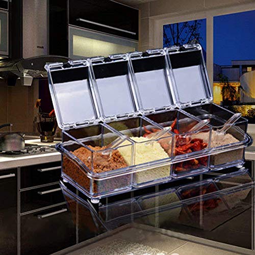 de ventilador transparente Seasoning rack de especias. – Tarros 4 piezas Acrílico condimento Caja – Storage Contenedor Condimentos Vinagrera Con Tapa Y Cuchara