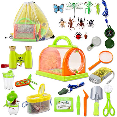 deAO Juego de Exploración Conjunto de Aventurero Incluye Mochila, Kit Atrapa Insectos y Accesorios Actividad Infantil de Ciencias Naturales (26 Piezas)