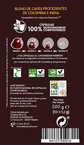 debuencafé. 50 Cápsulas Compostables de Café Ecológico Intenso. Compatibles con Nespresso ®