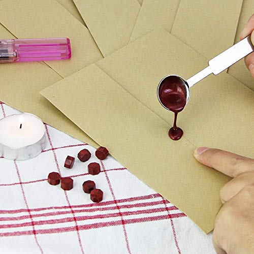 DECARETA 200 Piezas Sello de Cera para Cerrar los Sobres,Sello de Lacre con 2 Piezas de Velas y 1 Piezas de Cuchara de Fundir Cera para Invitaciones de Boda (Rojo de Vino)