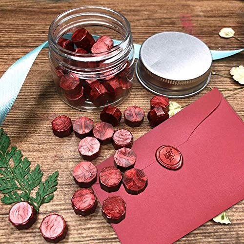 DECARETA 200 Piezas Sello de Cera para Cerrar los Sobres,Sello de Lacre con 2 Piezas de Velas y 1 Piezas de Cuchara de Fundir Cera para Invitaciones de Boda (Rojo de Vino)