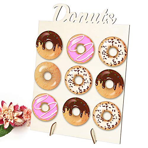 Decdeal Donut Wall Candy- Soporte de donuts con capacidad para 9 donuts. Decoración de madera para casa, bodas, entregas, fiestas de cumpleaños, fiesta de bebés