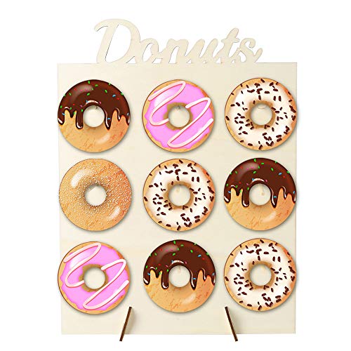 Decdeal Donut Wall Candy- Soporte de donuts con capacidad para 9 donuts. Decoración de madera para casa, bodas, entregas, fiestas de cumpleaños, fiesta de bebés