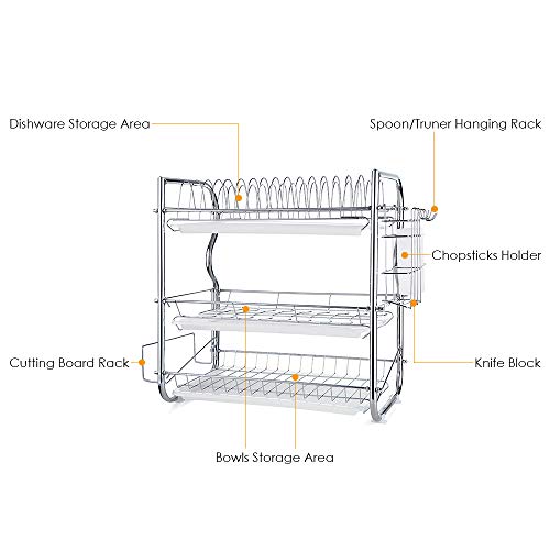 Decdeal Estante de almacenamiento de suministros de cocina con palillos, cuchillos, soporte para tabla de cortar y escurridor 2-Tier