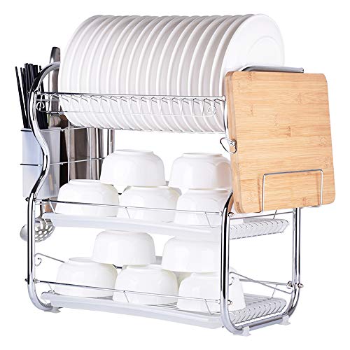 Decdeal Estante de almacenamiento de suministros de cocina con palillos, cuchillos, soporte para tabla de cortar y escurridor 2-Tier