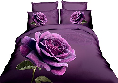 DecoKing Premium 60933 Ropa de Cama 155 x 220 cm, con 1 Funda de Almohada de 80 x 80 púrpura 3D Microfibra edredón de Cama Color Rosa Rose Flores Flores Lila dunkelviolett Lilac Violet Lena