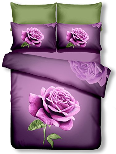 DecoKing Premium 60933 Ropa de Cama 155 x 220 cm, con 1 Funda de Almohada de 80 x 80 púrpura 3D Microfibra edredón de Cama Color Rosa Rose Flores Flores Lila dunkelviolett Lilac Violet Lena
