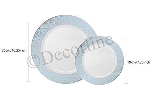 Decor Decorline - Set de Platos de Plástico para Fiestas Premium 32 Piezas - Colección Mosaico Elegante - Plata -Platos Gruesos y Duraderos -Juego de Platos de Cena de Plástico para Toda Ocasión