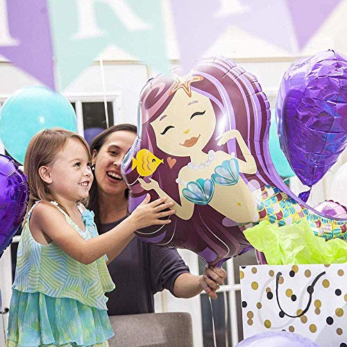 Decoración de fiesta de sirena con pancarta de feliz cumpleaños, globos de aluminio, globos y adornos de pastel para el tema de cumpleaños