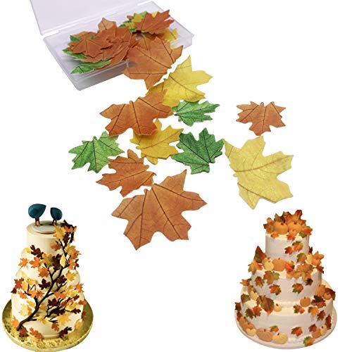 Decoración para tarta de papel de arroz comestible multicolor para Navidad, Pascua, San Valentín y Año Nuevo Maple Leaves 37pcs