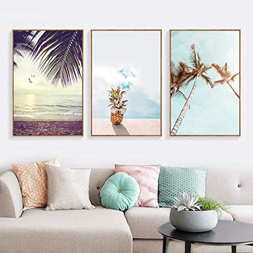 Decoración Piña Cartel y Playa Mar Paisaje Arte de la pared Lienzo Pintura Cuadros decorativos Decoración del hogar 60X90CM