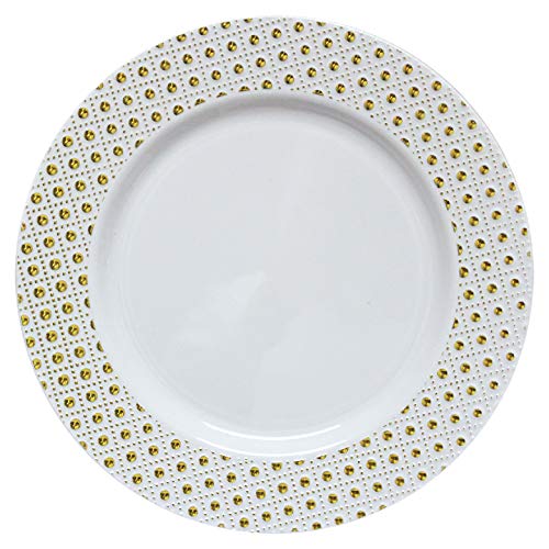 Decorline - Set de Platos de Plástico para Fiestas - Blanco y Oro - Colección Sphere - Platos Desechables de Plástico Resistente - Elegante - Vajilla de Plástico para Toda Ocasión - 40 Piezas