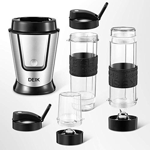 Deik Batidora multifunción, mini licuadora 5 en 1 con 3 botellas portátiles, con 4 cuchillas de acero inoxidable para batidos, hielo, fruta, verduras y compos, 500 W, 29000RMP