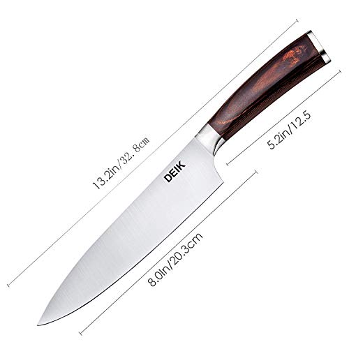 Deik Cuchillo Chef, Cuchillo de Cocina de 20cm de Acero Inoxidable Importado 1.4116, Balanza de Grado Profesional y Súper Afilado con Mango Ergonómico de Madera con Clase