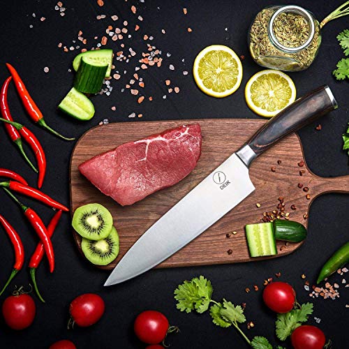 Deik Cuchillo Chef, Cuchillo de Cocina de 20cm de Acero Inoxidable Importado 1.4116, Balanza de Grado Profesional y Súper Afilado con Mango Ergonómico de Madera con Clase