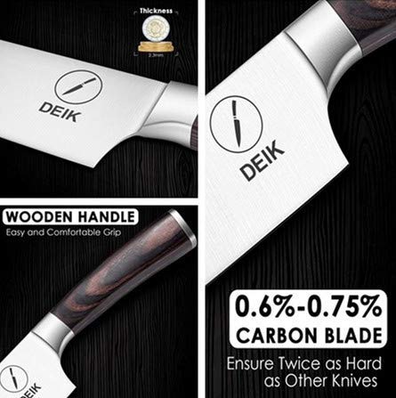 Deik Cuchillo Chef, Cuchillo de Cocina de 20cm de Acero Inoxidable Importado 1.4116, Balanza de Grado Profesional y Súper Afilado con Mango Ergonómico de Madera con Clase