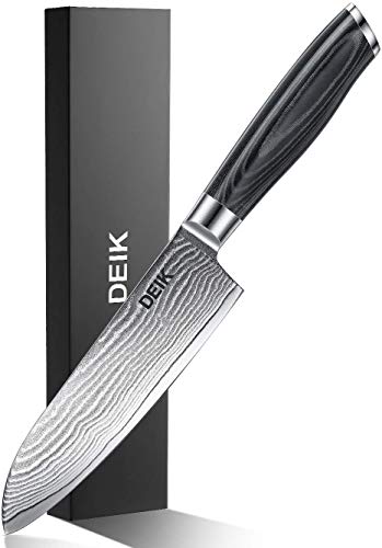 Deik Cuchillo Damasco, Cuchillos de Cocina, Hoja 16cm Acero Inoxidable de Alto Carbón Profesional Mango Ergonómico Cuchillos Japones