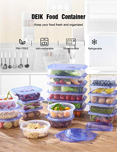 Deik Recipientes para Alimentos con Tapa, Conjunto Apilable de 20 Piezas, Sin BPA, Certificado LFGB, Apta para Lavavajillas y Microondas, Tamaño Diverso