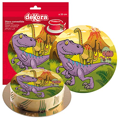 Dekora - Disco Comestible de Dinosaurio para Decoración de Tartas de Cumpleaños - 20 cm (236028)