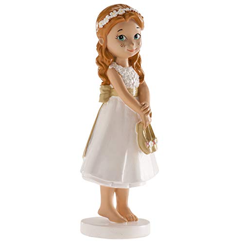 dekora Figura Decorativa Niña para Tarta de Primera Comunion-13 cm, Blanco, 13 cm