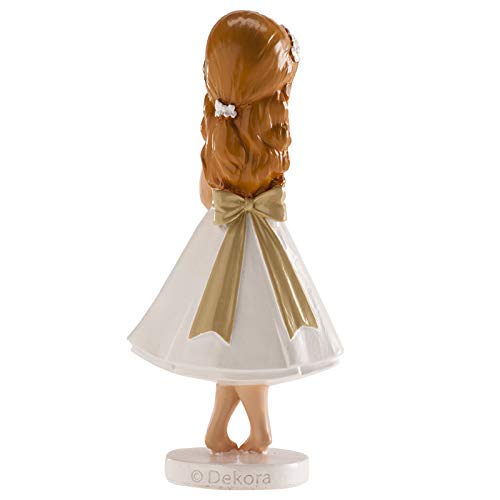 dekora Figura Decorativa Niña para Tarta de Primera Comunion-13 cm, Blanco, 13 cm