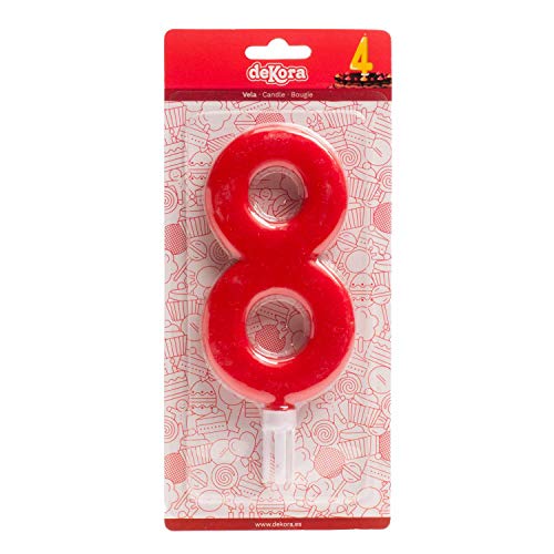 dekora - Vela de Cumpleaños Gigantes Número 8 de Color Rojo
