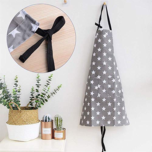 Delantal de Cocina para Mujeres,Chefs Delantal de Cocina con Dos Bolsillos Grandes,diseño de Estrellas de Moda de algodón y Lona Delantales para el hogar,Cocina,Restaurante,cafetería