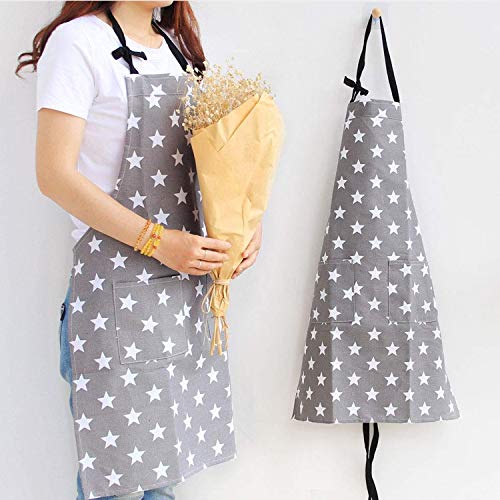 Delantal de Cocina para Mujeres,Chefs Delantal de Cocina con Dos Bolsillos Grandes,diseño de Estrellas de Moda de algodón y Lona Delantales para el hogar,Cocina,Restaurante,cafetería