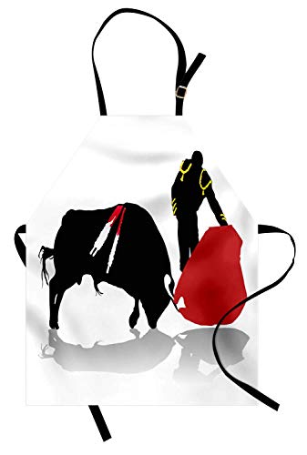 Delantal español, Arena de torero en acción Matador Histórico Deportes Cultura latina, Delantal de cocina unisex con cuello ajustable para cocinar Hornear Jardinería, Negro bermellón amarillo