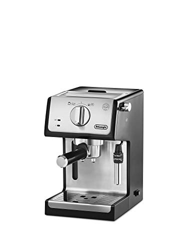 De'longhi - Cafetera de Bomba Tradicional para Espresso y Cappuccino, Admite Café Molido y Monodosis, 2 Tazas Simultáneamente, Depósito de Agua de 1.1 l, 1100 W, ECP 35.31, Negro y Plata