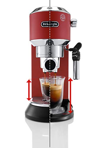 De'longhi Dedica - Cafetera de Bomba de Acero Inoxidable para Café Molido o Monodosis, Cafetera para Espresso y Cappuccino, Depósito de 1.3 Litros, Sistema Anti-goteo, EC685.R, Rojo