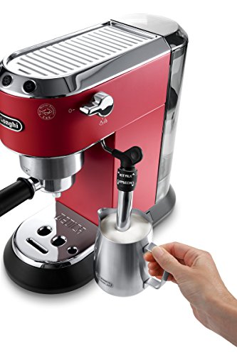 De'longhi Dedica - Cafetera de Bomba de Acero Inoxidable para Café Molido o Monodosis, Cafetera para Espresso y Cappuccino, Depósito de 1.3 Litros, Sistema Anti-goteo, EC685.R, Rojo