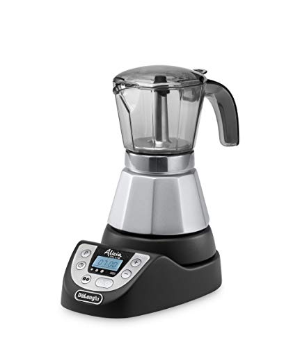 De'Longhi EMKP42.B Alicia PLUS - Cafetera Moka Eléctrica, 450 W, 2-4 Tazas, Plástico, Negro/Plata