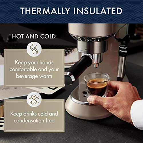 De'Longhi Juego de 2 vasos premium para espresso, apto para lavavajillas, pared doble vidrio templado, transparente, 60 ml