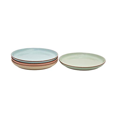 Denby Siempre Entertaining Deli Coupe Placa, Piedra, Color Azul/Rosa/Amarillo/Verde, tamaño Mediano, Juego de 4, Piedra, Blue/Pink/Yellow/Green, 21 x 21 x 2.5 cm