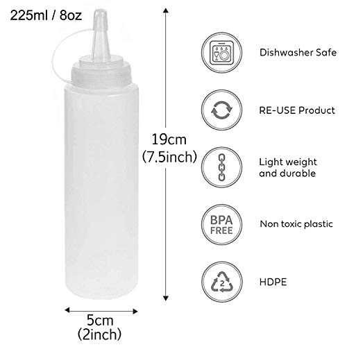 DERU Squeeze Bottle, 8 Pcs 8oz Botella de Salsa, Dispensador de Botellas de Plástico - Ninguna Fuga, Sin BPA, para Condimentos, Salsa de Tomate, Mostaza, Mayonesa, Salsa Picante Y Aceite De Oliva