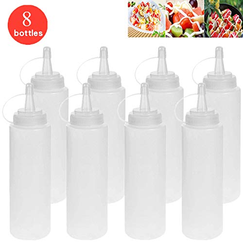 DERU Squeeze Bottle, 8 Pcs 8oz Botella de Salsa, Dispensador de Botellas de Plástico - Ninguna Fuga, Sin BPA, para Condimentos, Salsa de Tomate, Mostaza, Mayonesa, Salsa Picante Y Aceite De Oliva