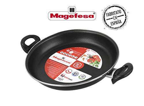 Desconocido Magefesa Black Paellera 30 cm de Acero esmaltado, Antiadherente bicapa Reforzado, Color Negro Exterior. Apta para Todo Tipo de cocinas, incluida inducción Vitrificado